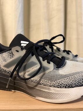 adidas Men's Black and White Knit Running Sneakers